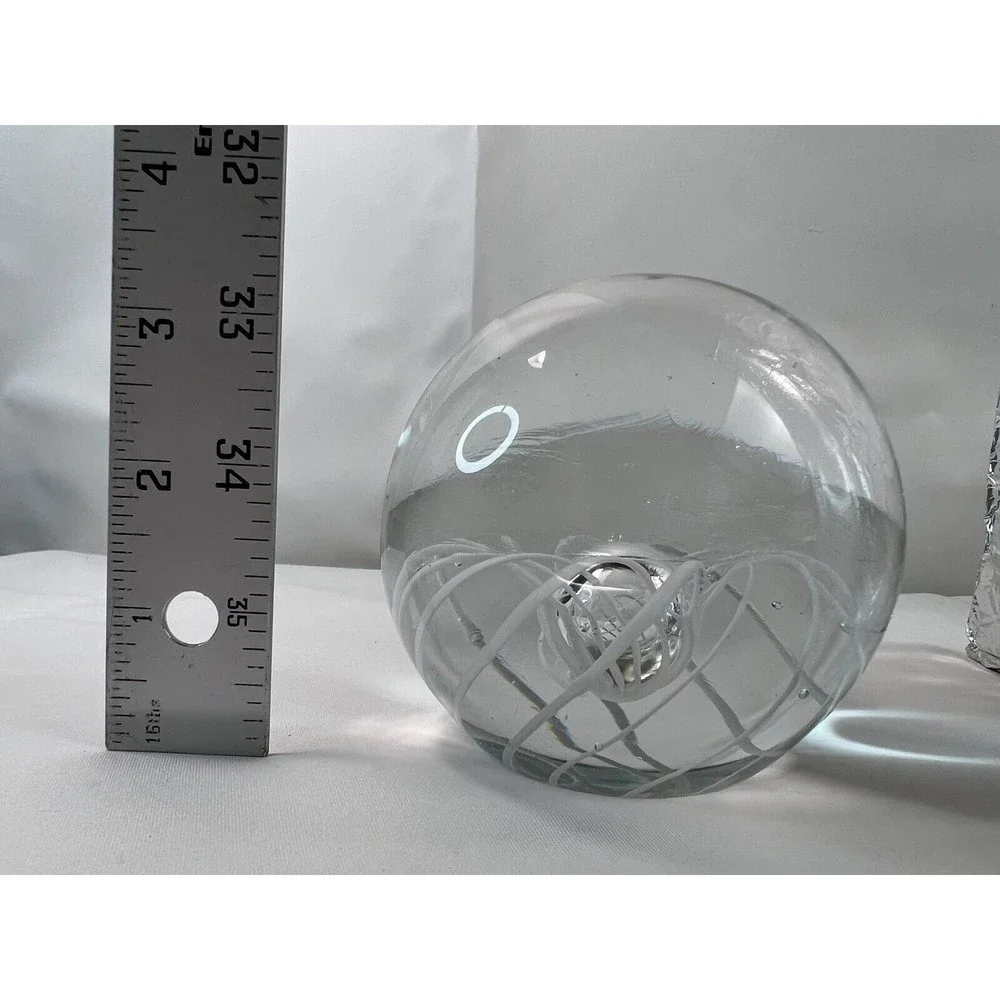 Vtg Paperweight Clear Art Glass Ball With Spiral‎ Design Collectible Decoration